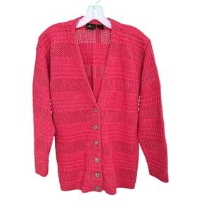 Lizsport Coral Cotton Cardigan Sweater Size Medium Petite